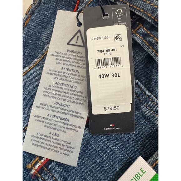 NWT Tommy Hilfiger 40W x 30L Mens Stretch Straight Denim Jeans Blue Cotton - Picture 4 of 16